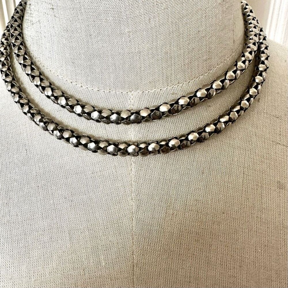 Silver tone double chain necklace